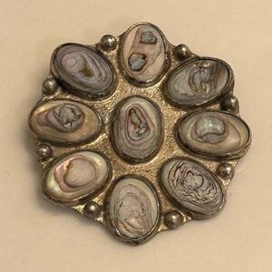 Sterling Silver .925 & Abalone Shell Brooch Taxco Mexico TE52 Vintage 70s 80s